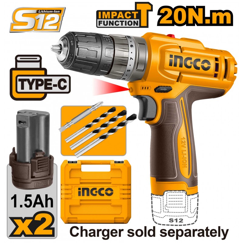 CIDLI12202E TRAPANO A PERCUSSIONE A BATTERIA 12V CON 2 BATTERIE 20Nm